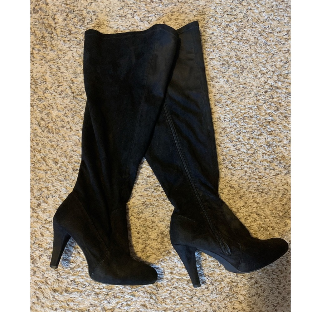 Black Knee High Boots Faux Suede Boots